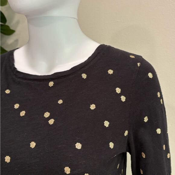 BODEN Gold Metallic Polka Dot Long Sleeve T-Shirt Womens Size Small Black Tee - Picture 4 of 10
